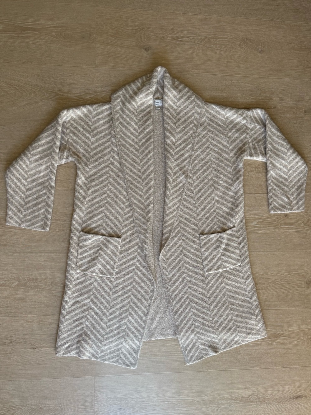 A New Day Taupe Cream Chevron Longline Coatigan Cardigan Sweater
